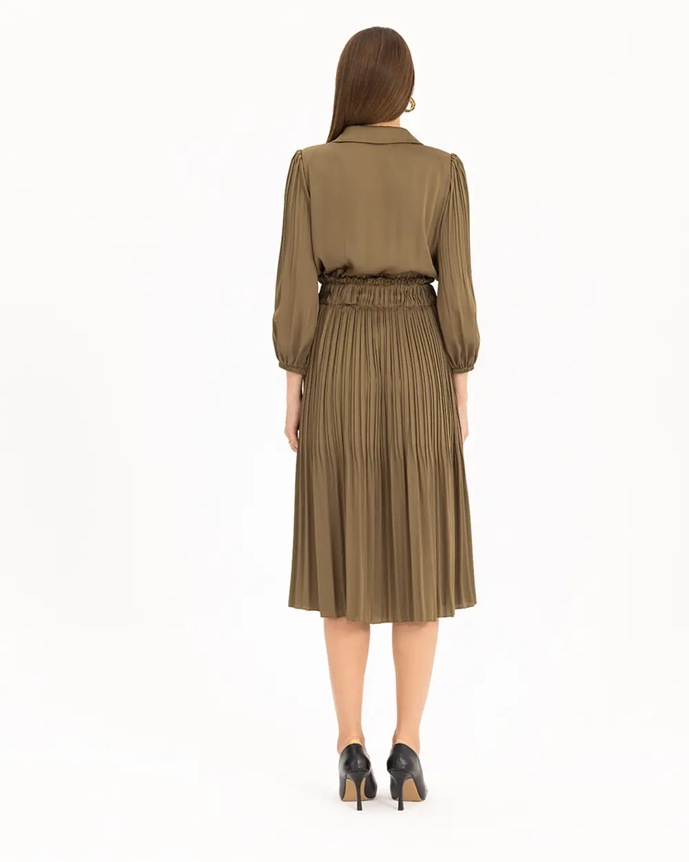 Satin Look Pleated Midi Length Dress