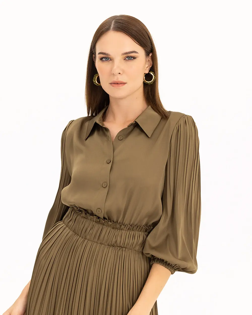 Satin Look Pleated Midi Length Dress