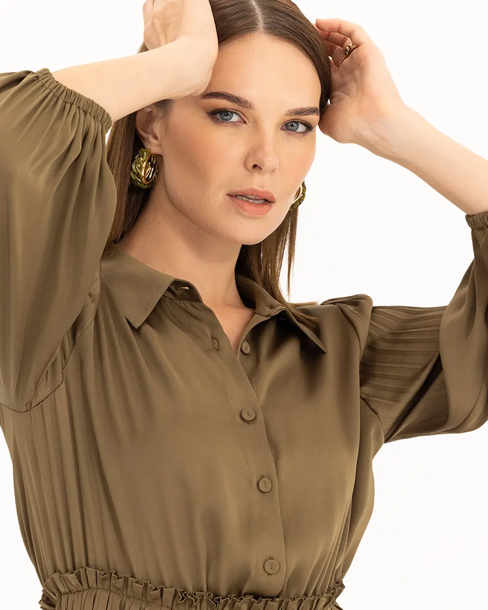 Satin Look Pleated Midi Length Dress