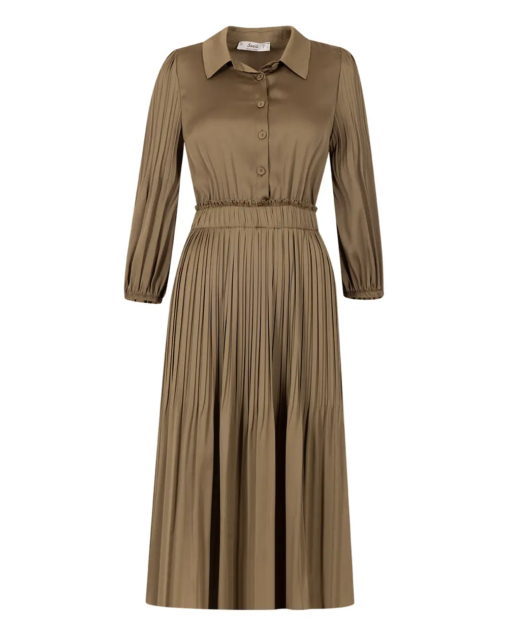 Satin Look Pleated Midi Length Dress