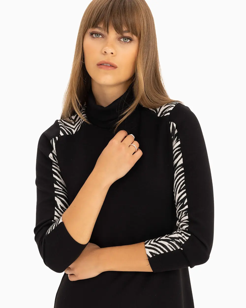 Zebra Desen Tam Boğazlı Elbise