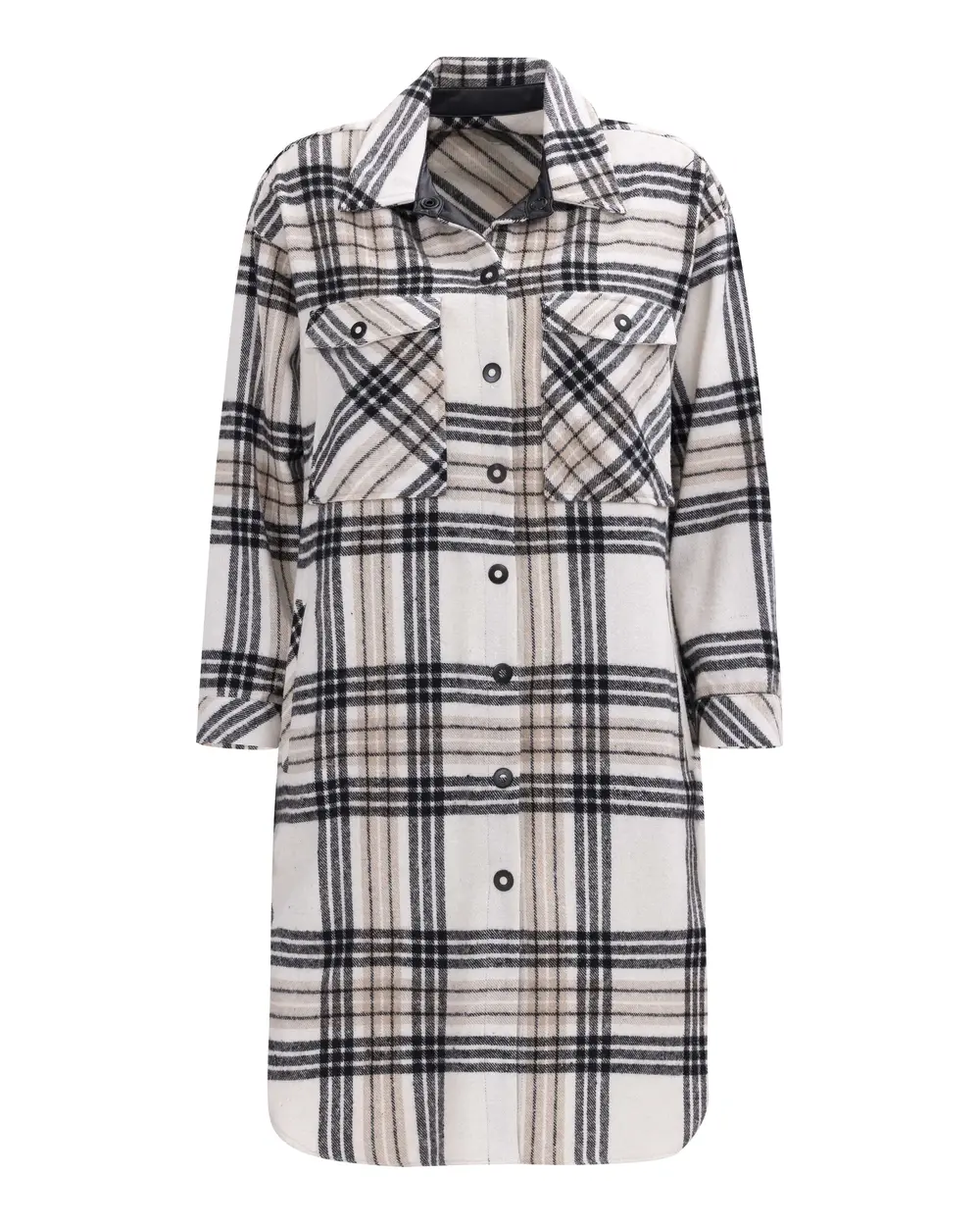 Plaid Patterned Snap Button Pocket Detailed Tunic