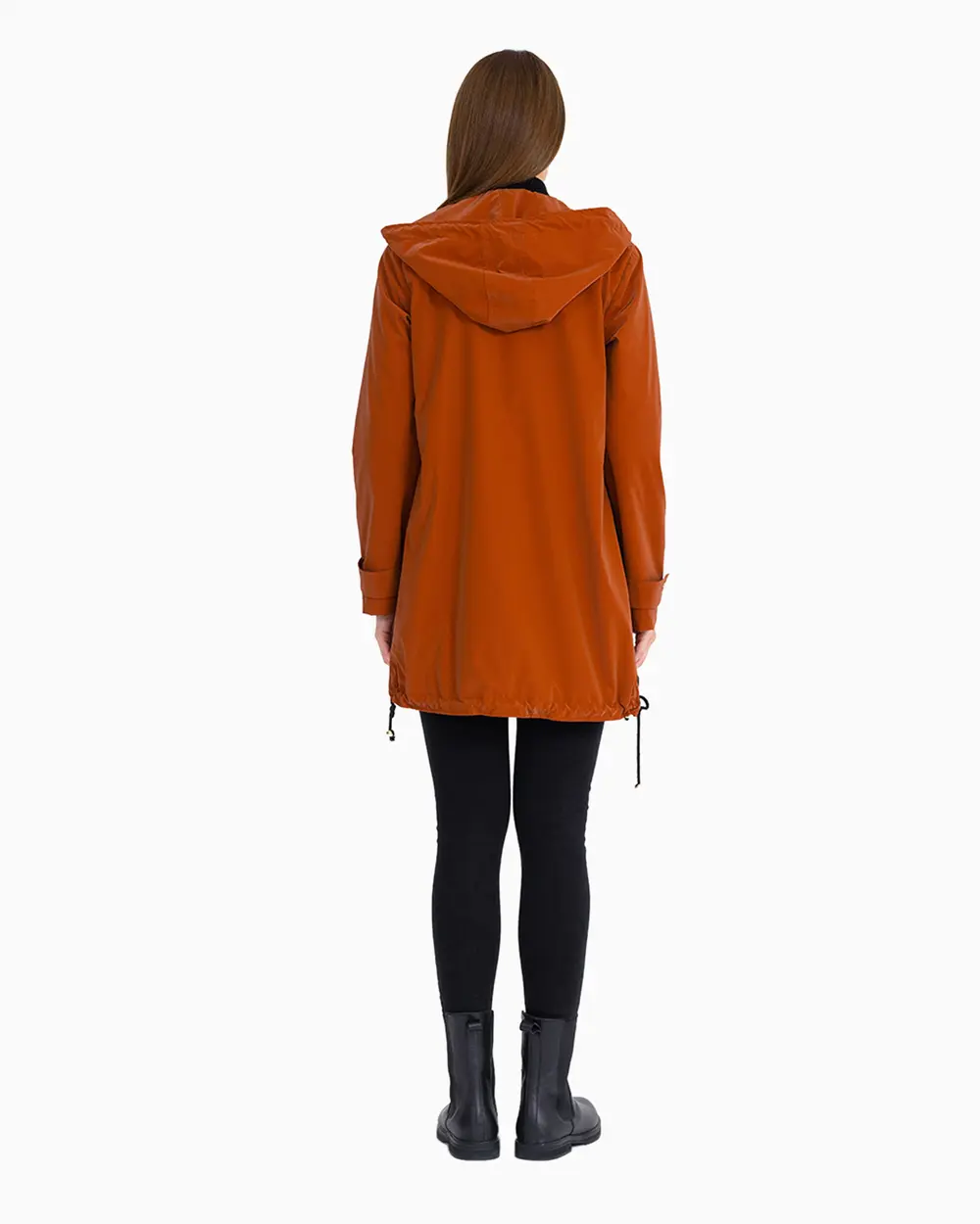 Bağcık Detaylı Kapüşon Yaka Fermuarlı Trençkot