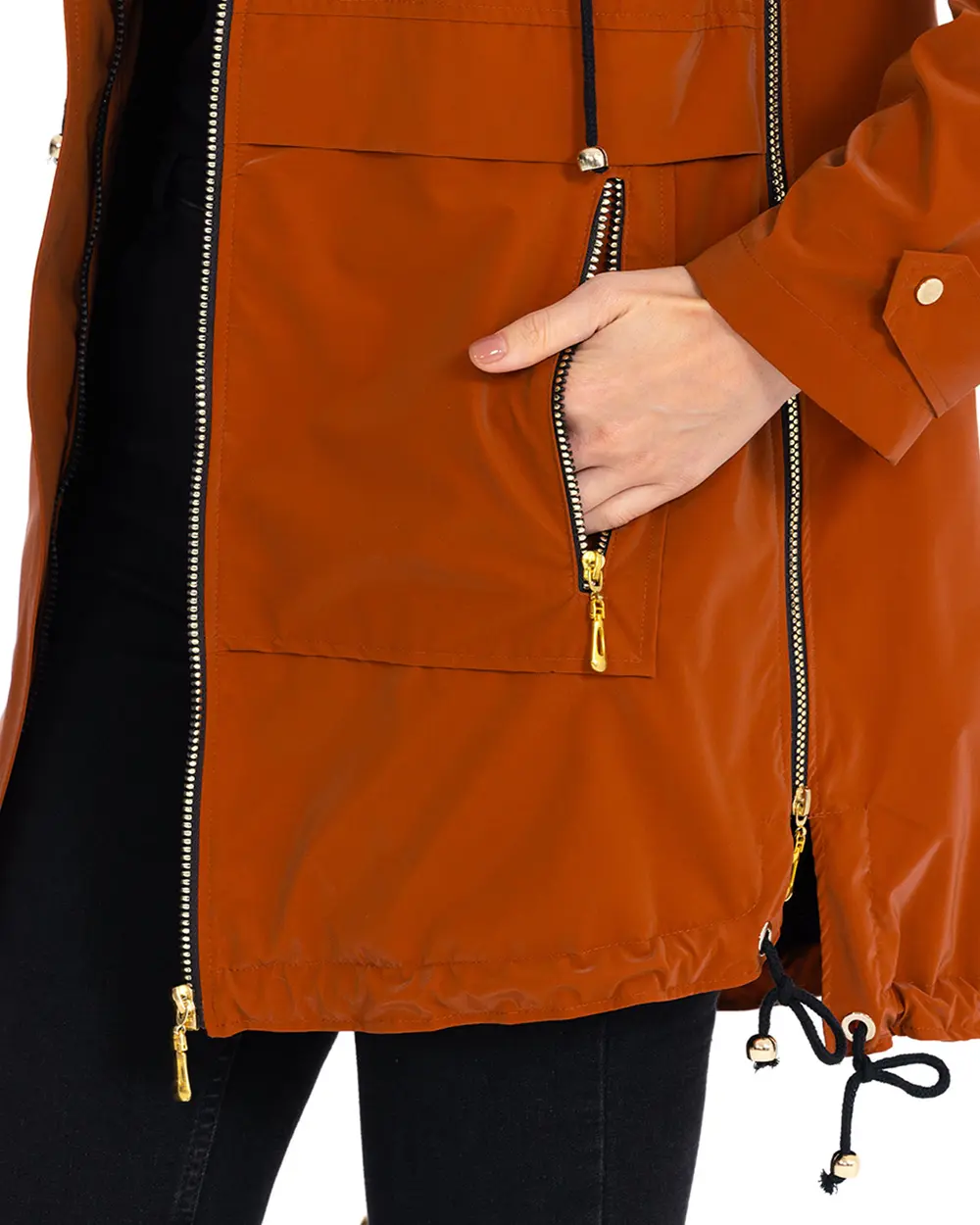 Bağcık Detaylı Kapüşon Yaka Fermuarlı Trençkot