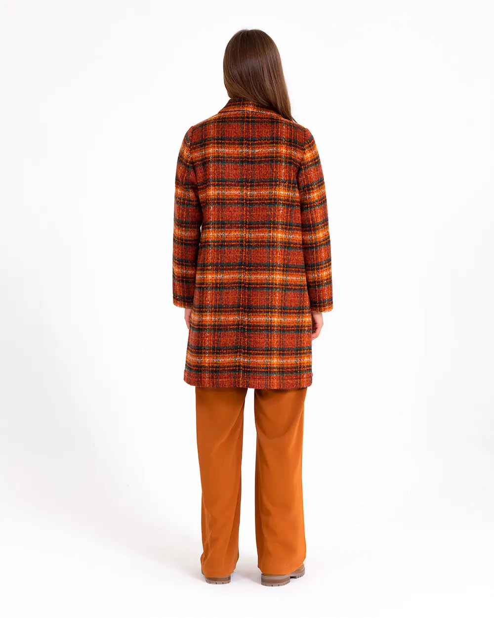 Checked Patterned Jacket Collar Coat