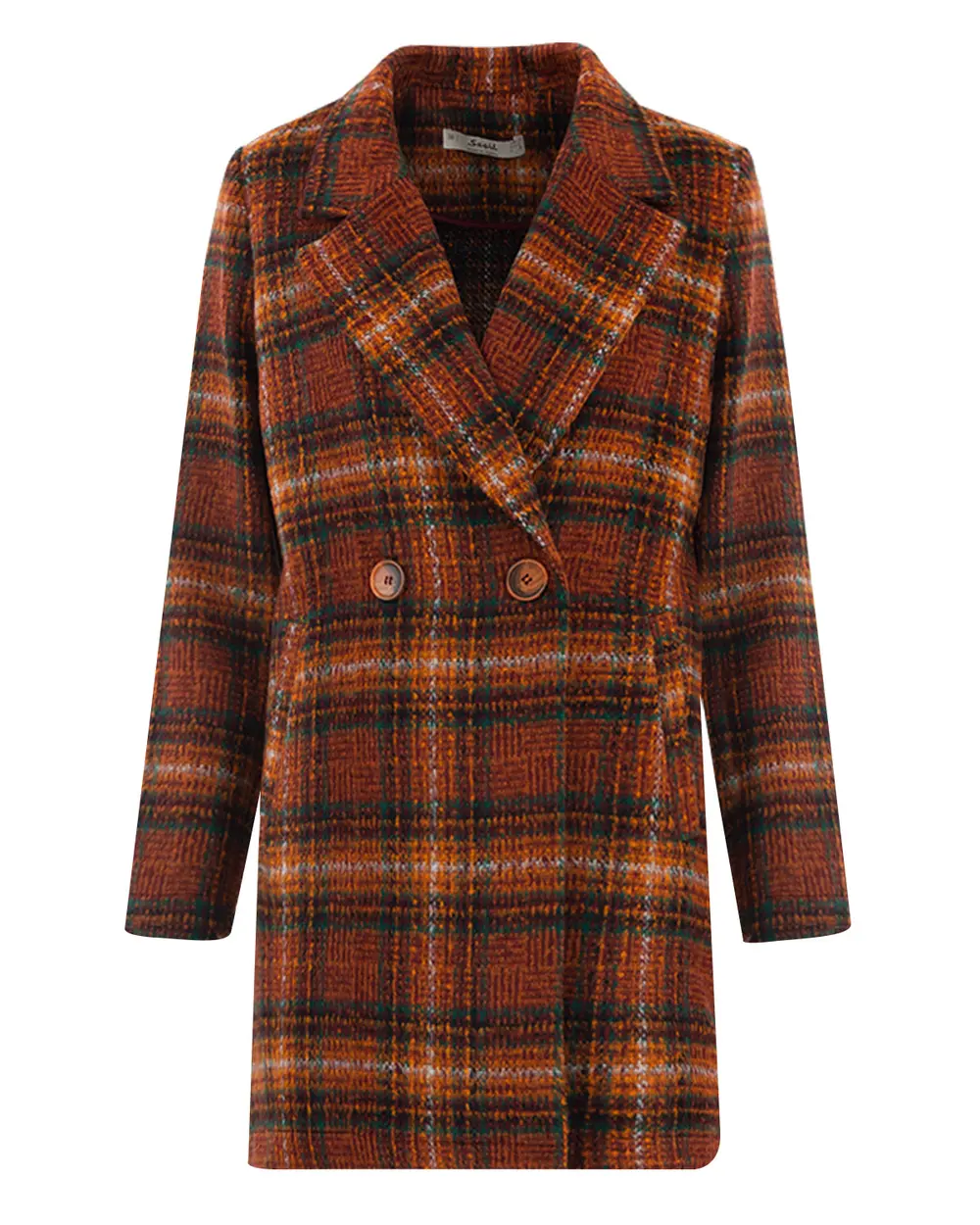 Checked Patterned Jacket Collar Coat