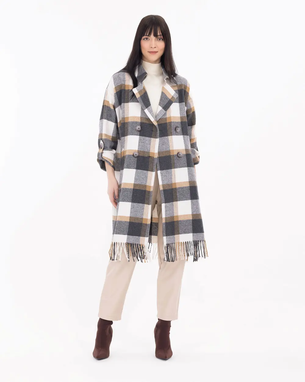 Checked Patterned Oversize Coat