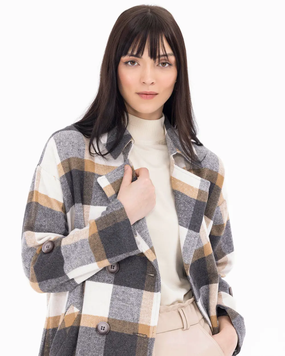 Checked Patterned Oversize Coat