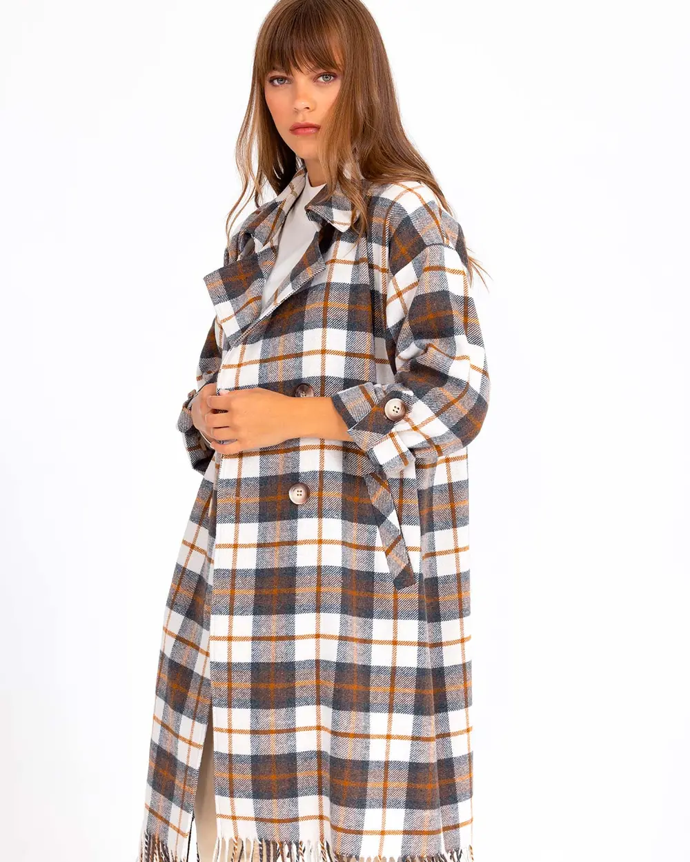 Checked Patterned Oversize Coat