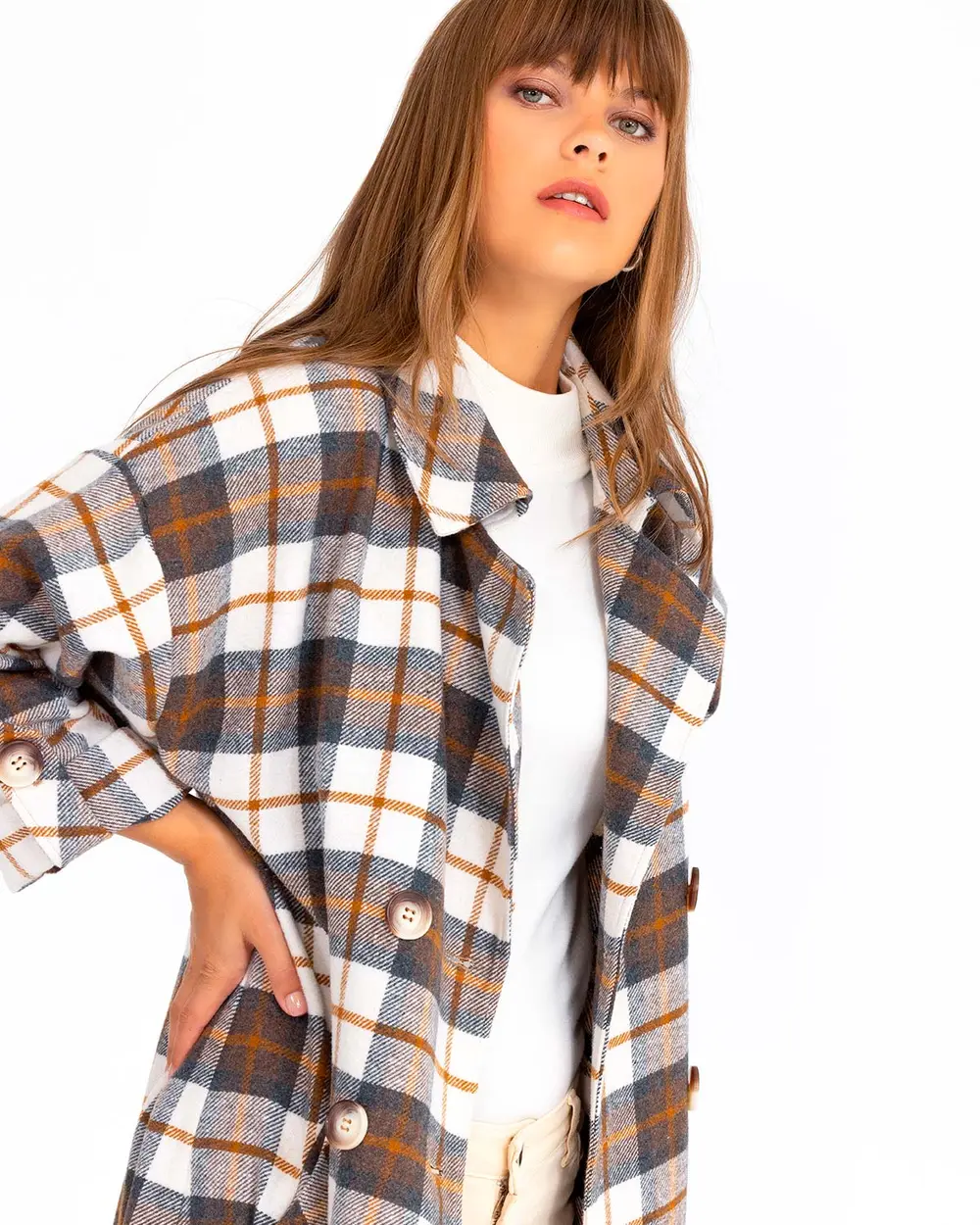 Checked Patterned Oversize Coat