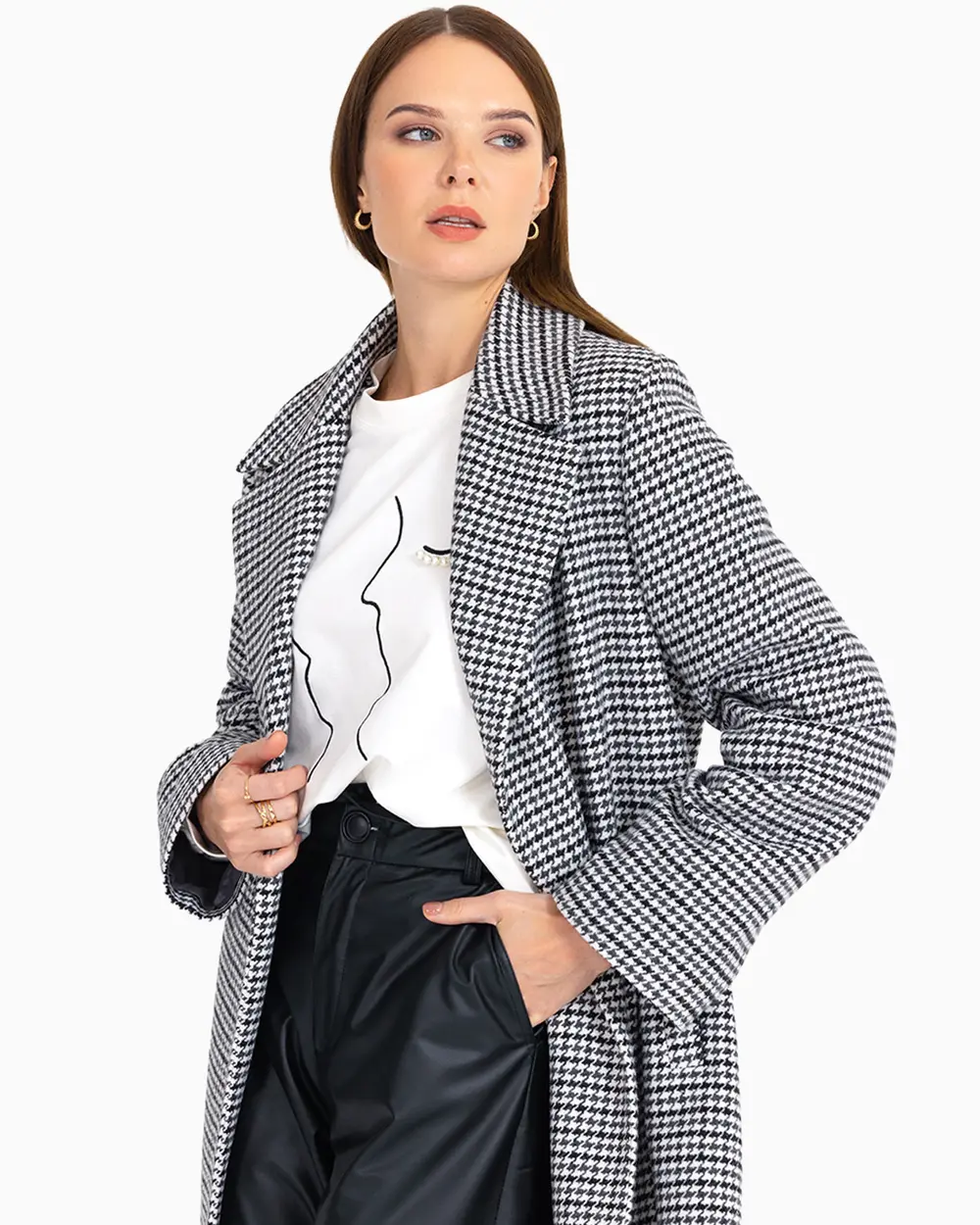 Crowbar Patterned Jacket Collar Coat