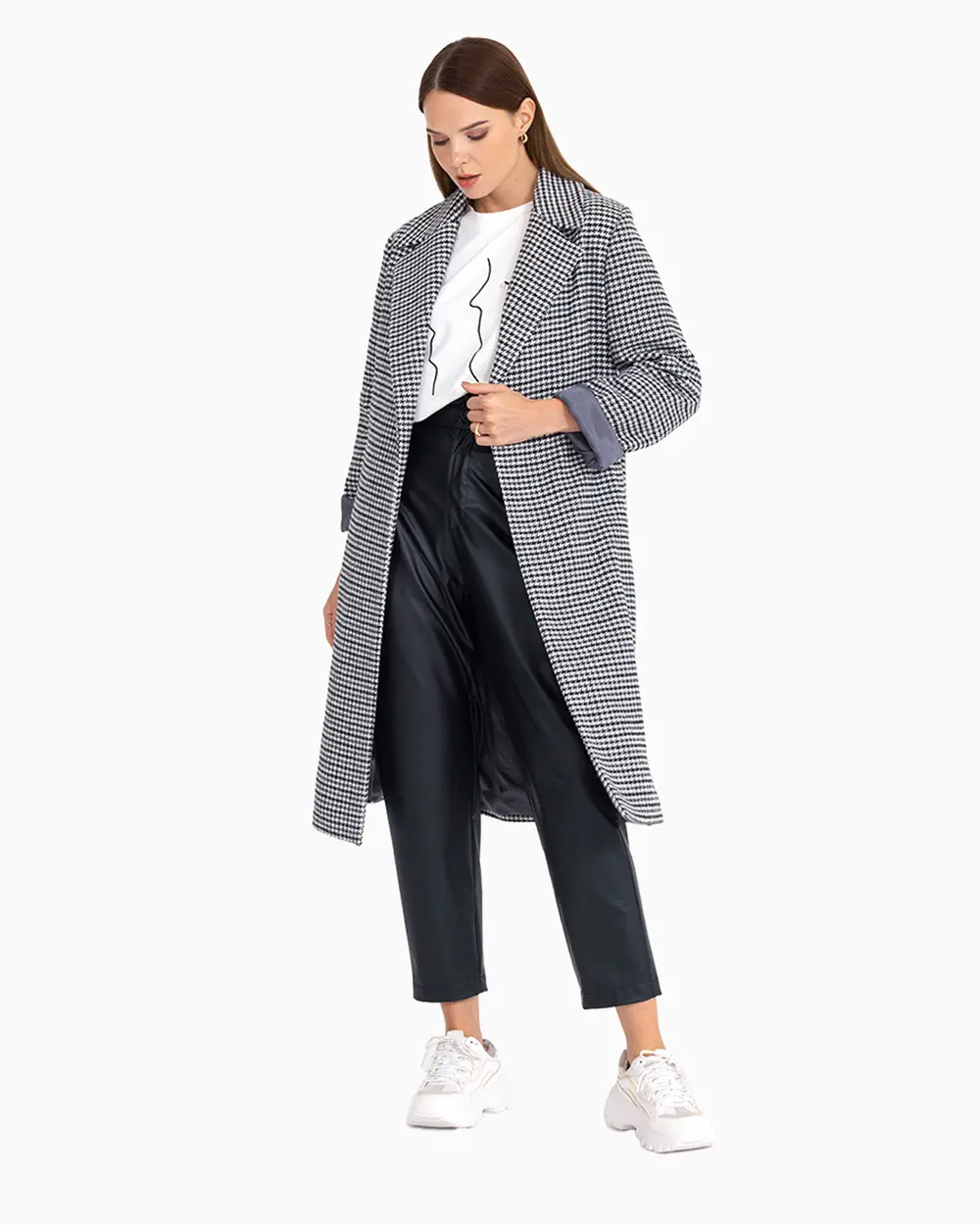 Crowbar Patterned Jacket Collar Coat