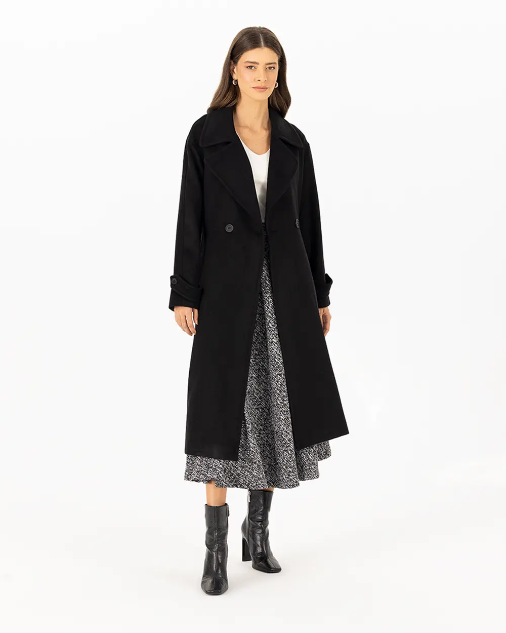 Double Breasted Collar Belted Coat