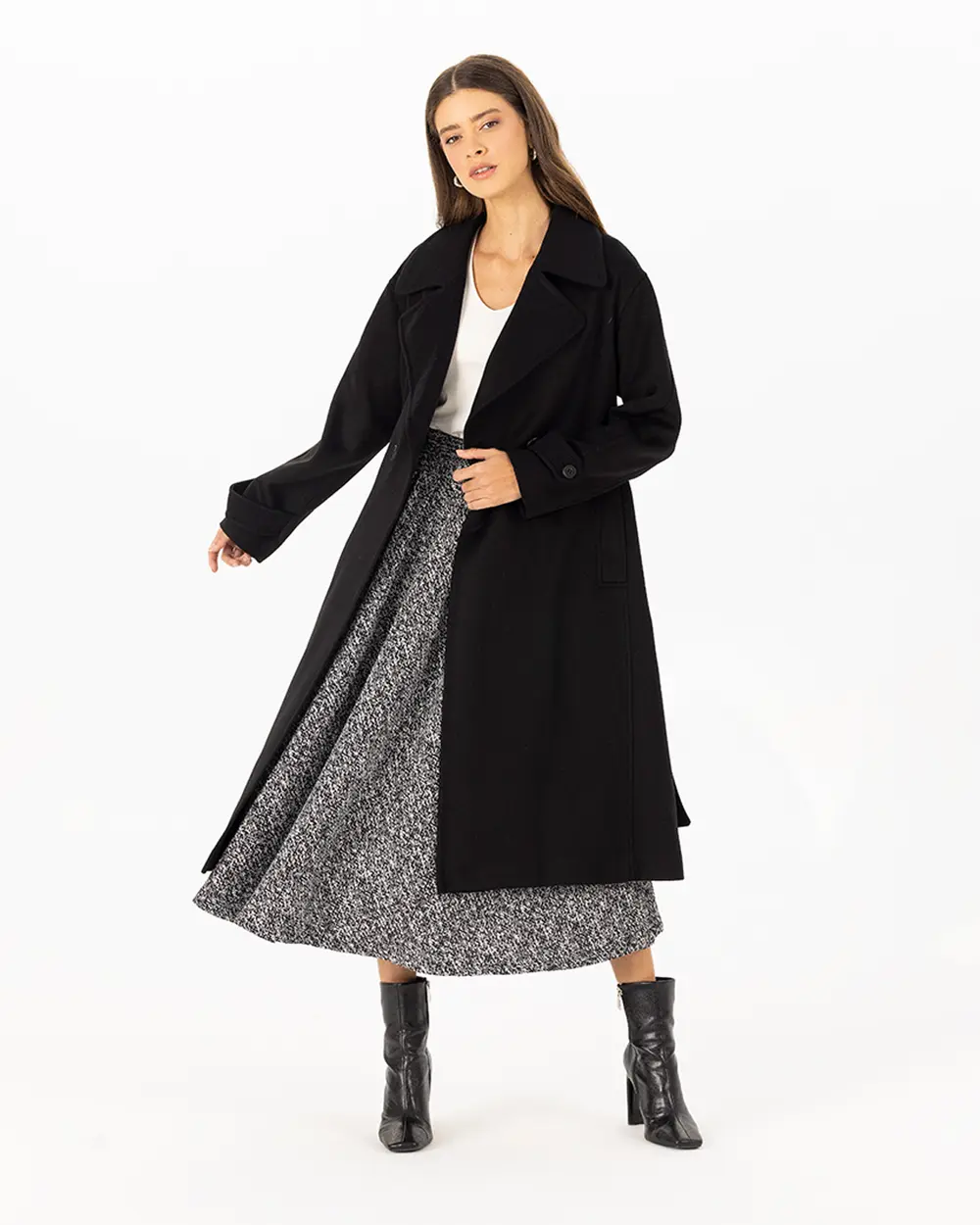 Double Breasted Collar Belted Coat