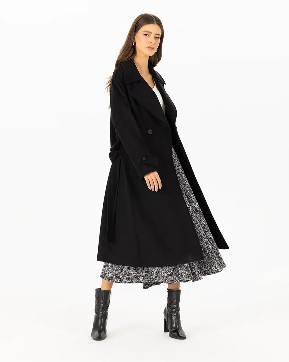 Double Breasted Collar Belted Coat