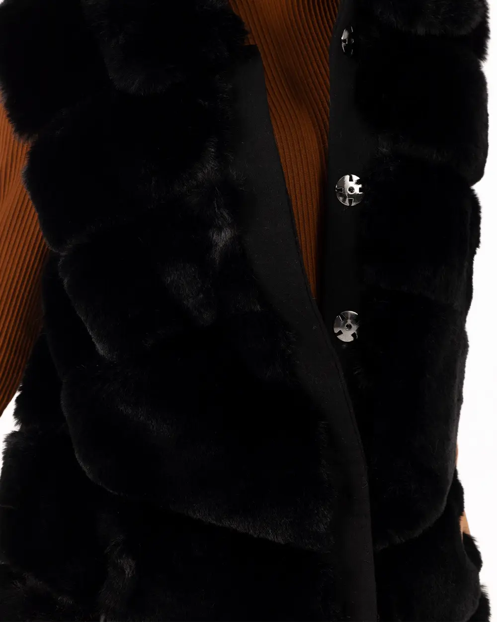 Button Detailed Faux Fur Vest