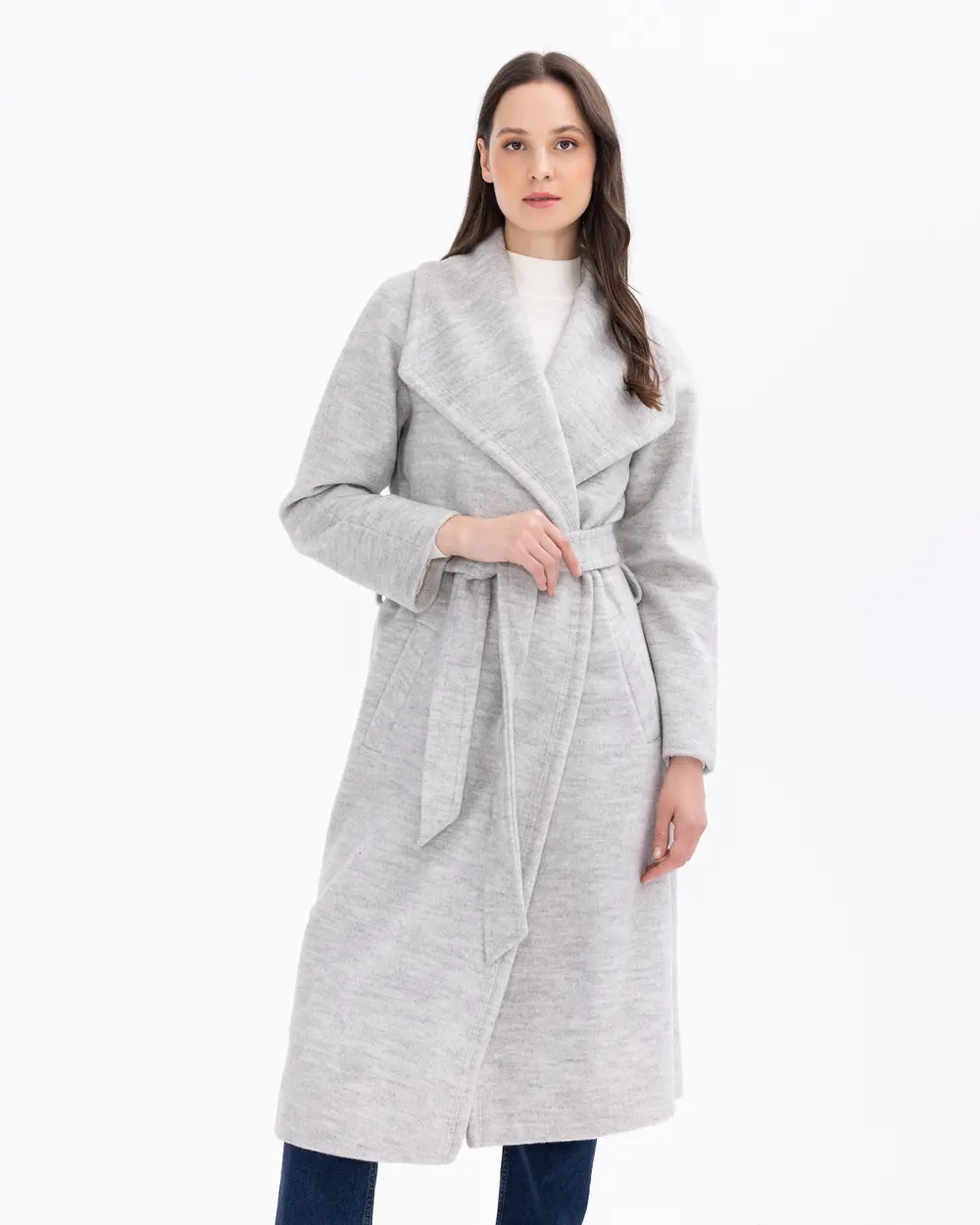 Wrap Collar Mid-Length Lined Coat