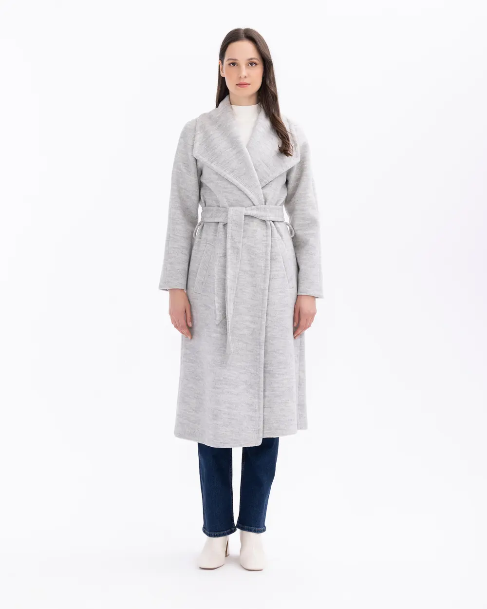 Wrap Collar Mid-Length Lined Coat