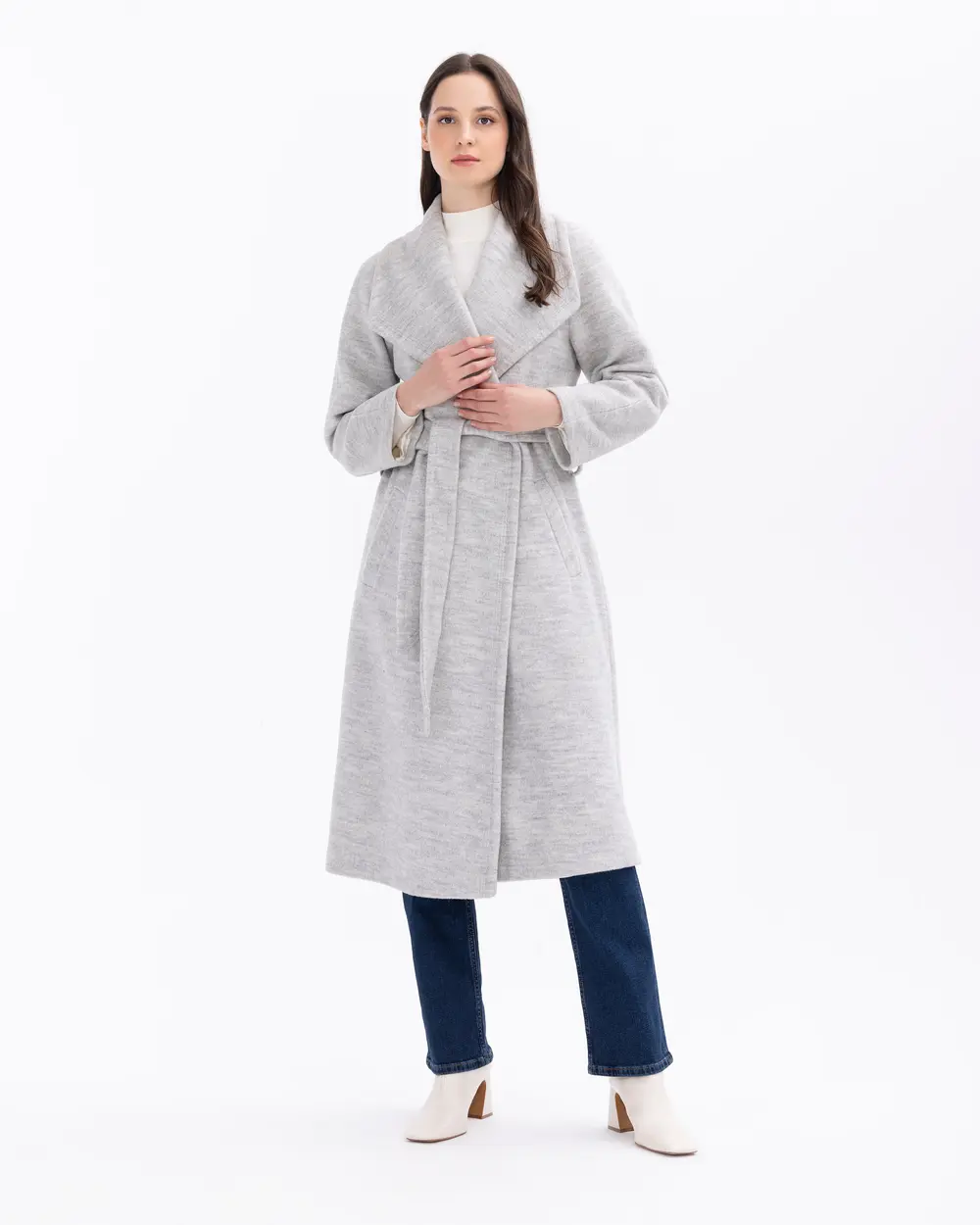 Wrap Collar Mid-Length Lined Coat