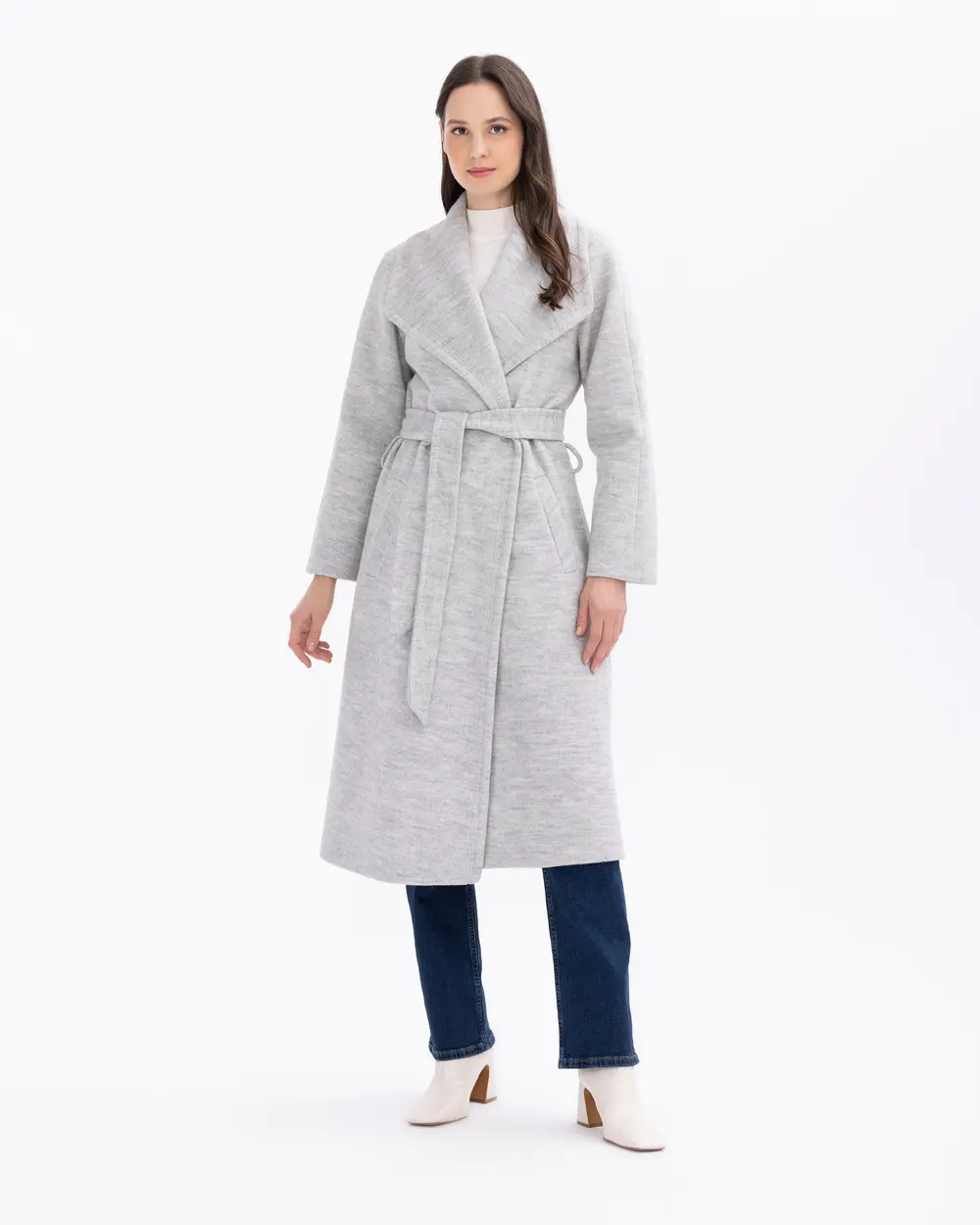 Wrap Collar Mid-Length Lined Coat