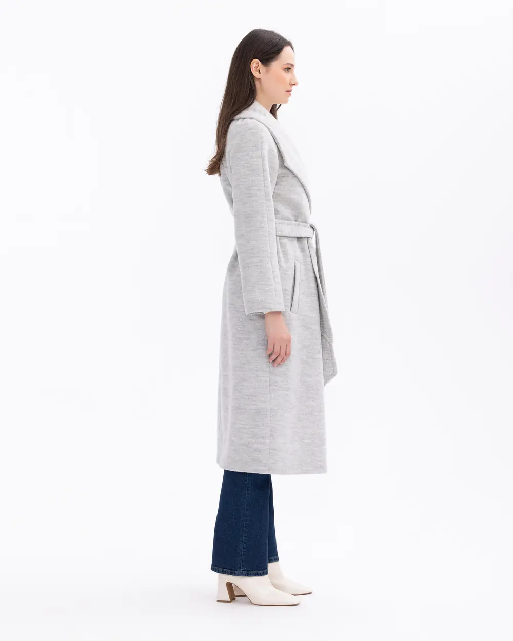 Wrap Collar Mid-Length Lined Coat