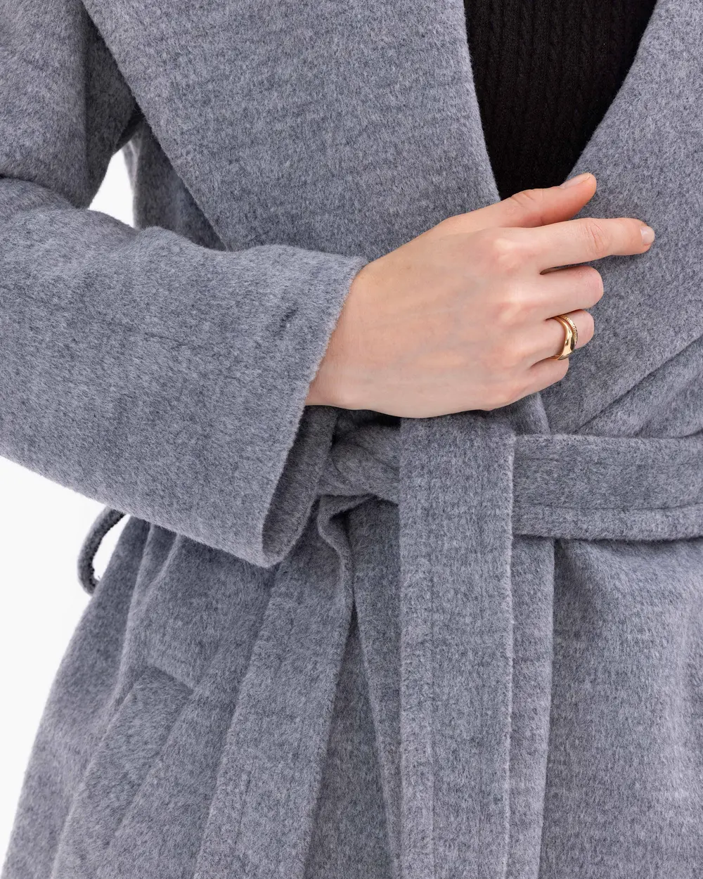 Wrap Collar Mid-Length Lined Coat