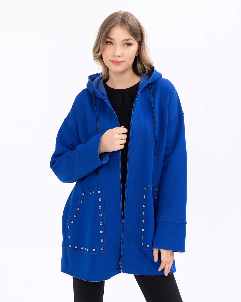 Bead Embroidered Pocket Detailed Hooded Jacket