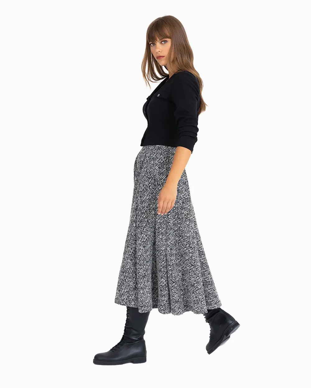 Patterned Midi Length Flared Skirt