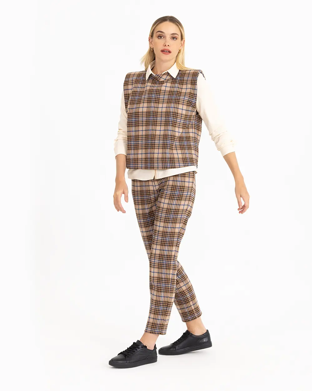 Plaid Pattern Full Length Trousers