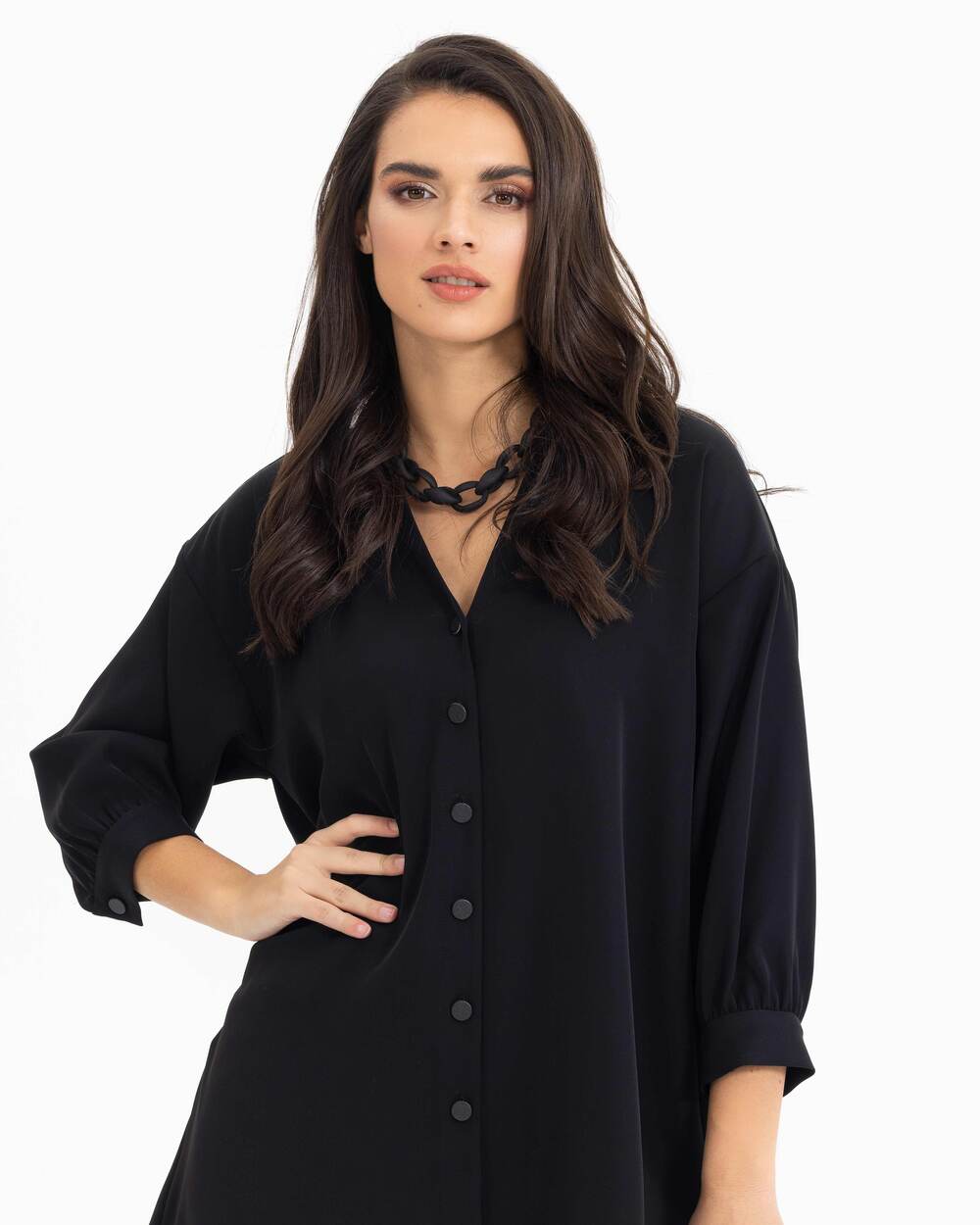 Asimetrik Kesim Balon Kollu Gömlek