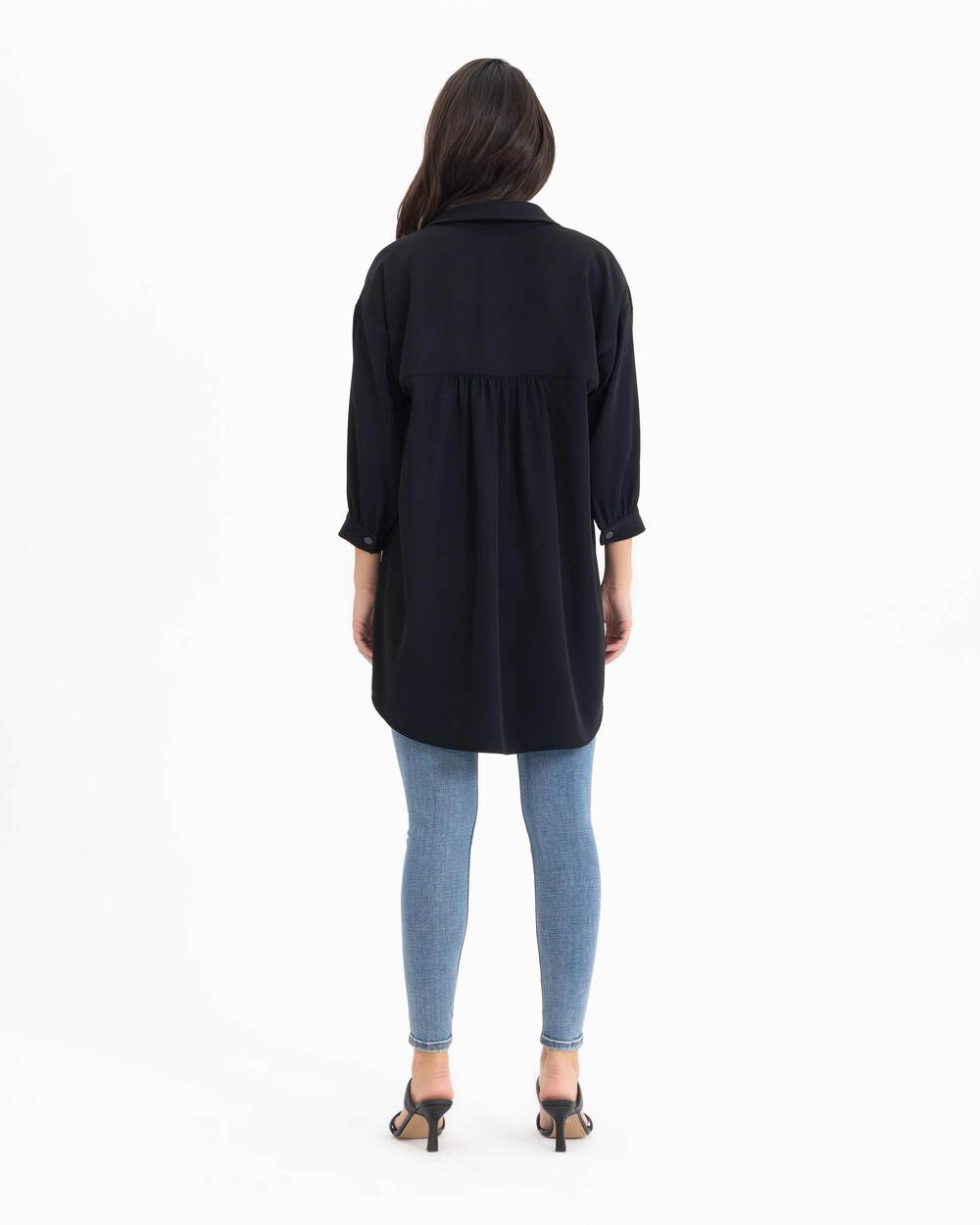 Asimetrik Kesim Balon Kollu Gömlek