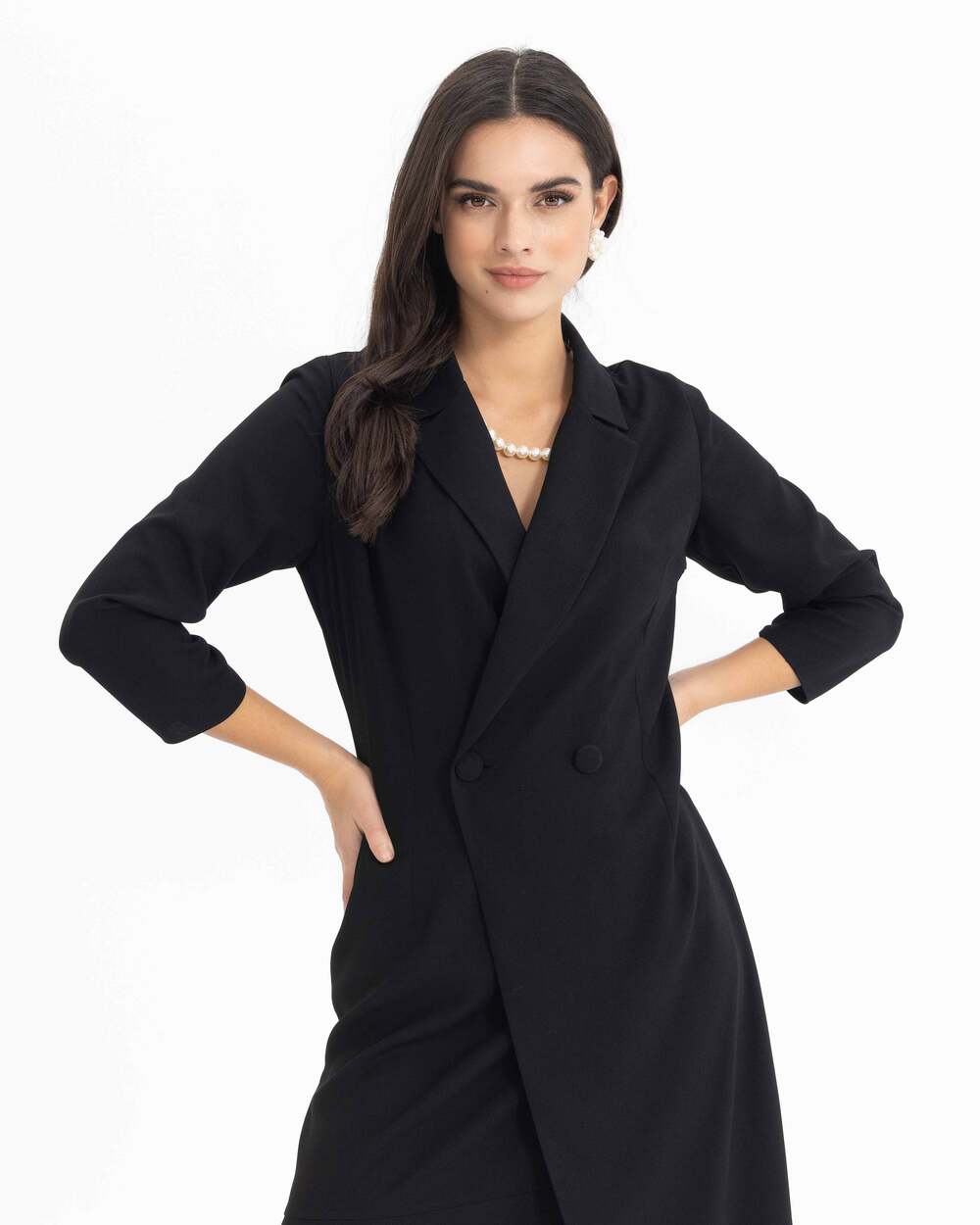 Kruvaze Yaka Diz Altı Elbise