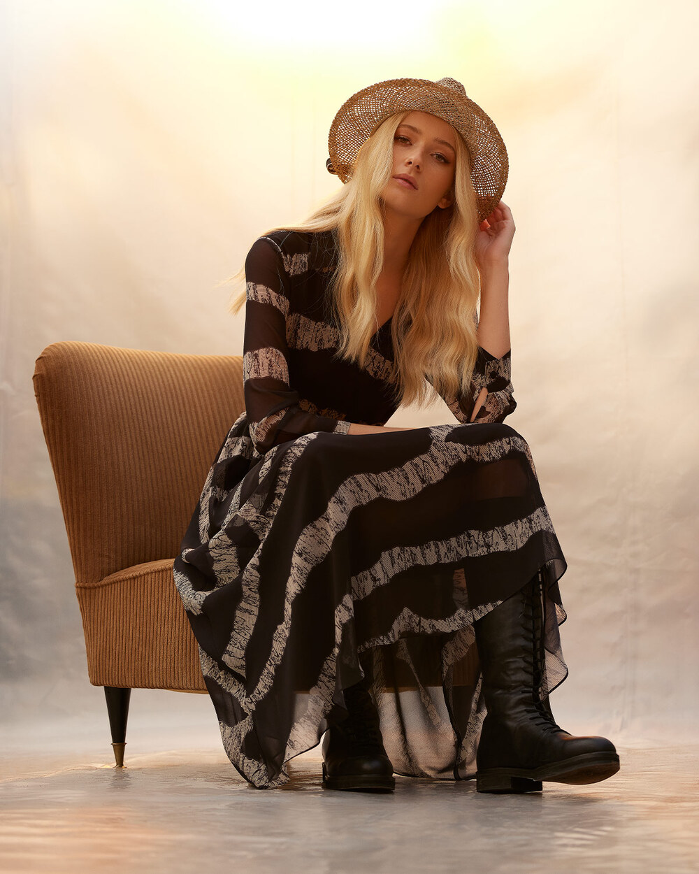 SEÇİL PATTERNED SHIRT WITH COLLAR MIDI SIZE DRESS
