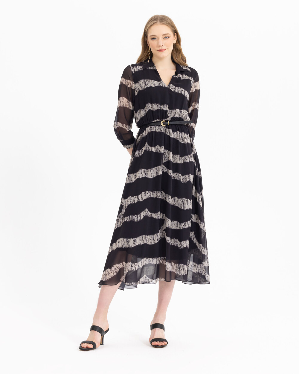 SEÇİL PATTERNED SHIRT WITH COLLAR MIDI SIZE DRESS