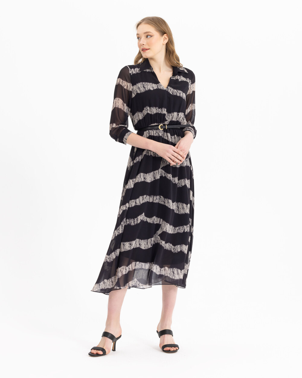 SEÇİL PATTERNED SHIRT WITH COLLAR MIDI SIZE DRESS