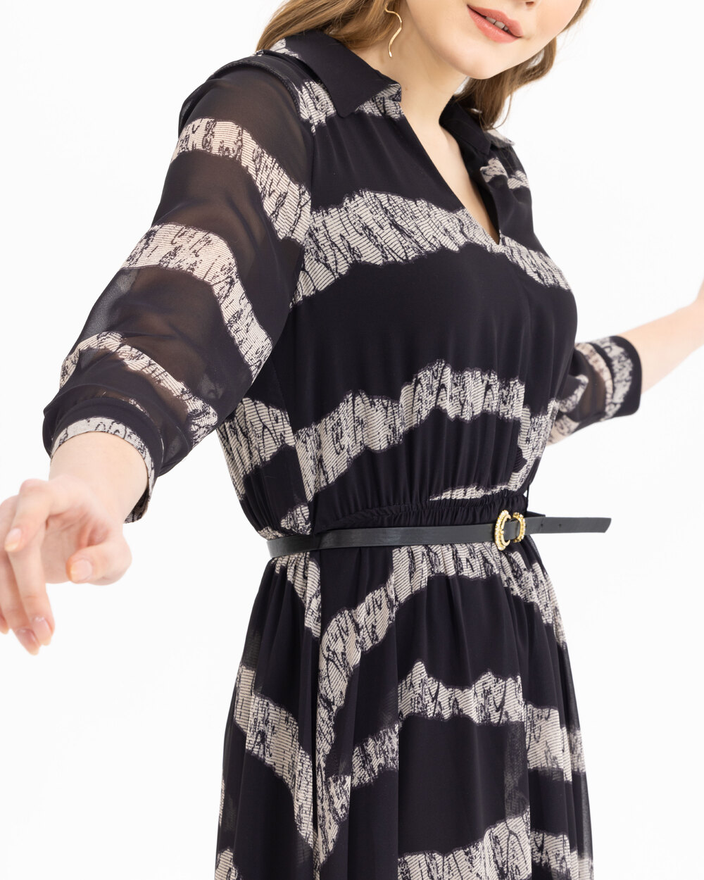 SEÇİL PATTERNED SHIRT WITH COLLAR MIDI SIZE DRESS