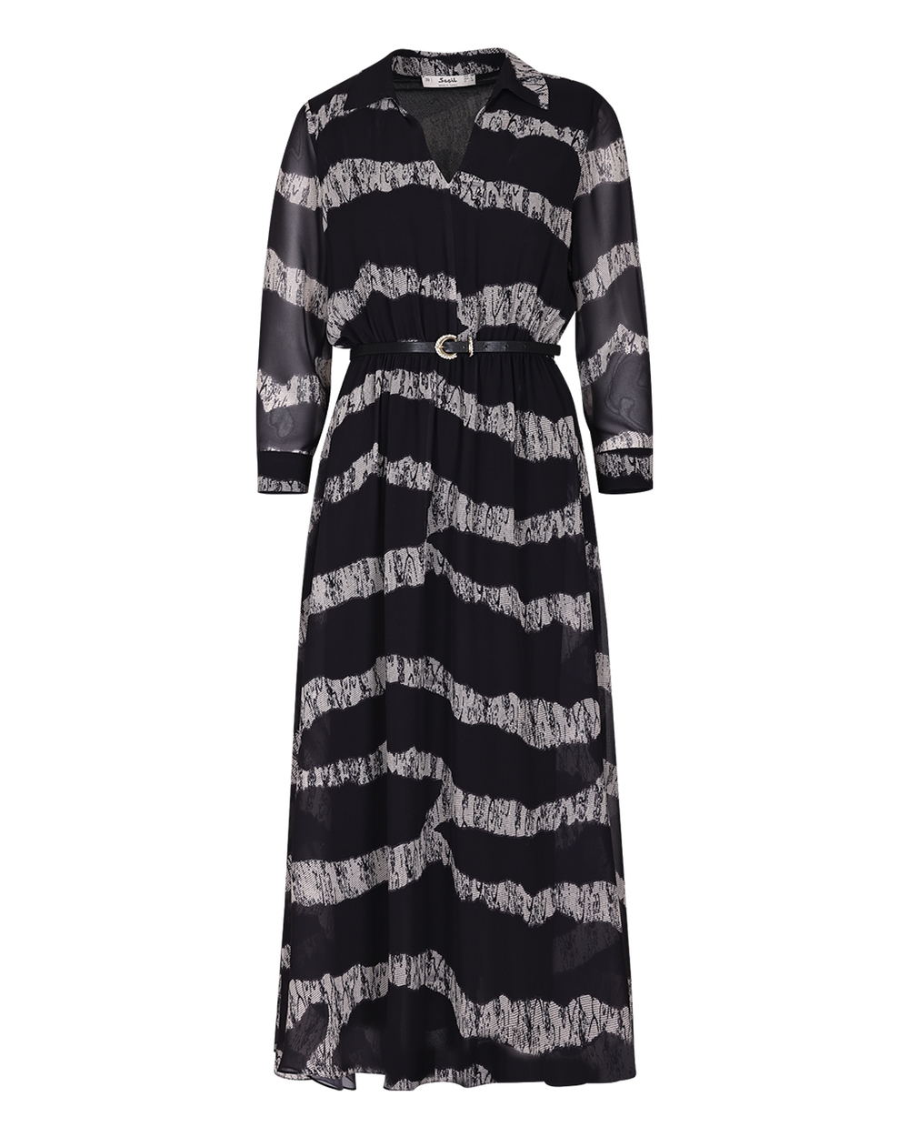 SEÇİL PATTERNED SHIRT WITH COLLAR MIDI SIZE DRESS