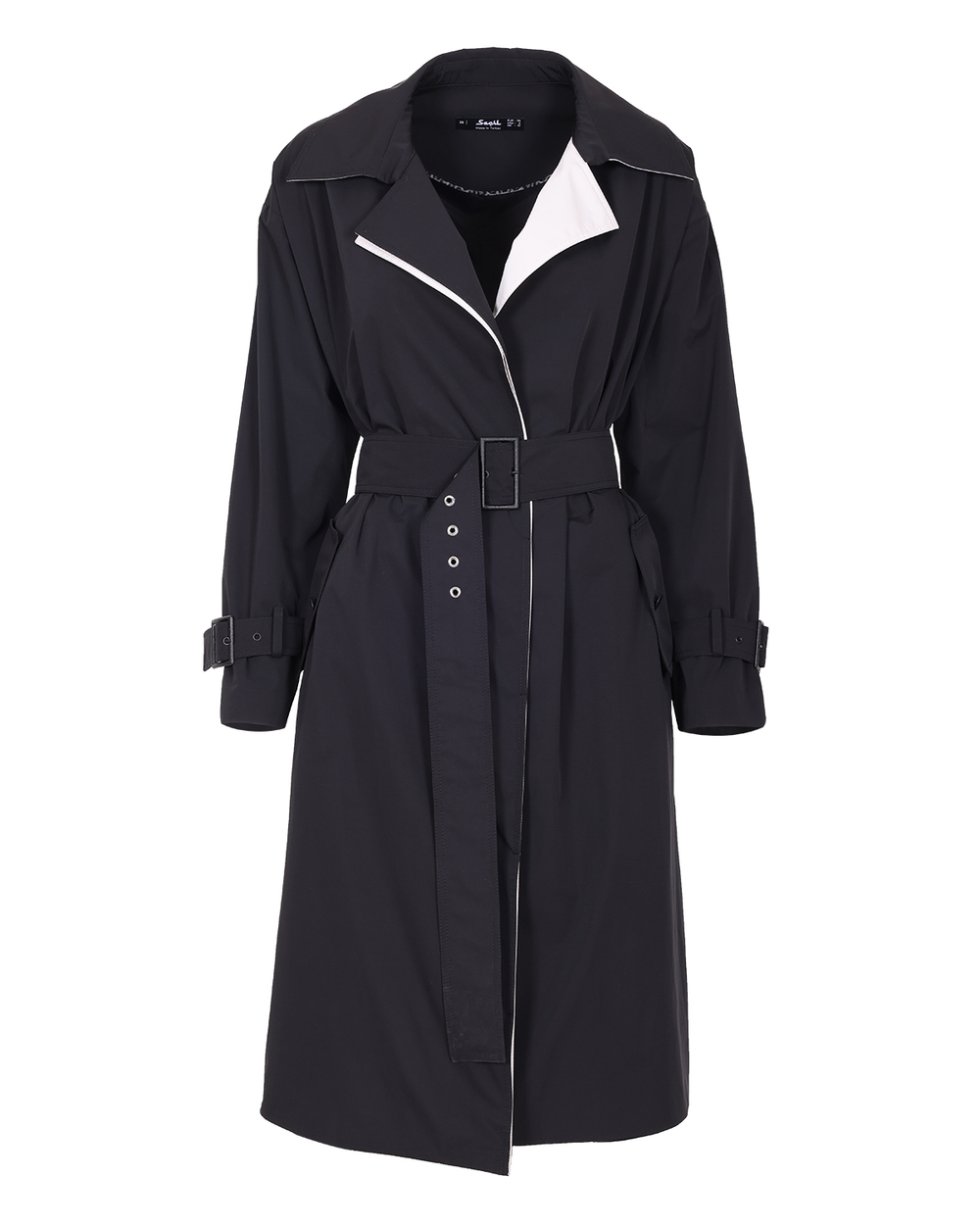 Black knee outlet length trench coat