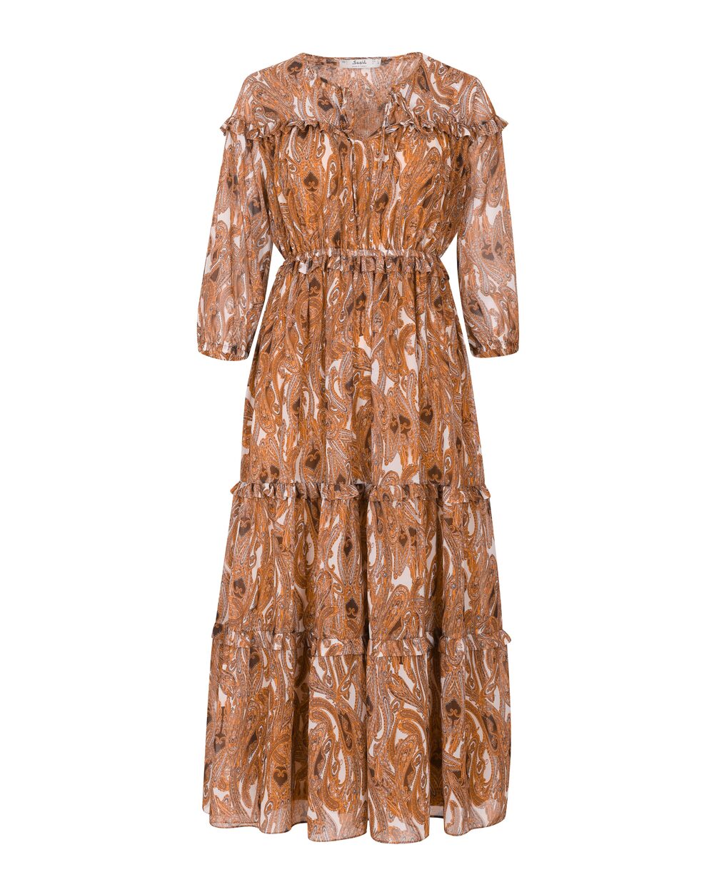 Şal Desenli Volanlı Elbise