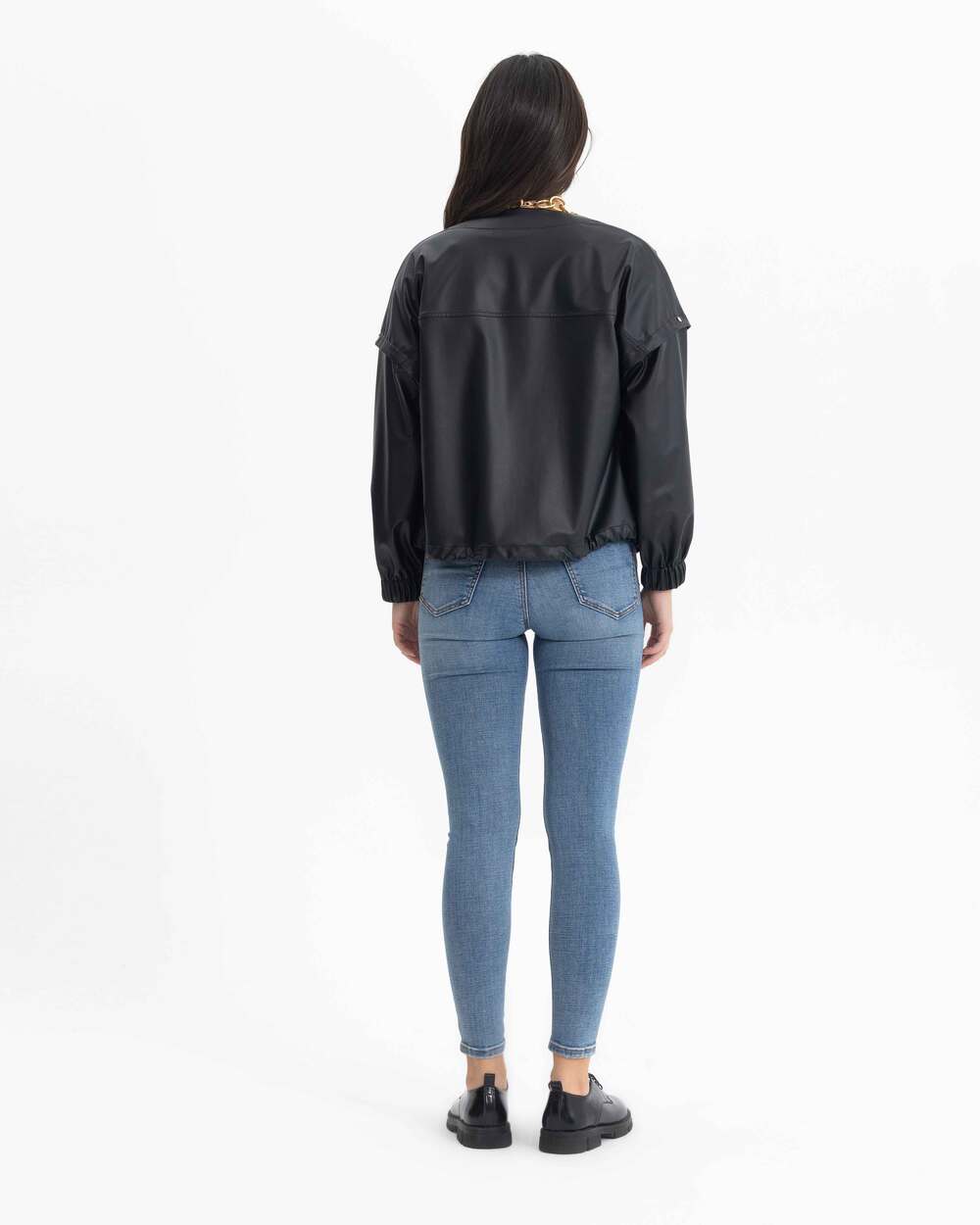 ZIPED FAUX LEATHER JACKET