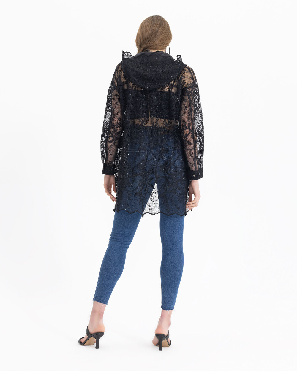 Zippered Sequin Detailed Lace Jacket