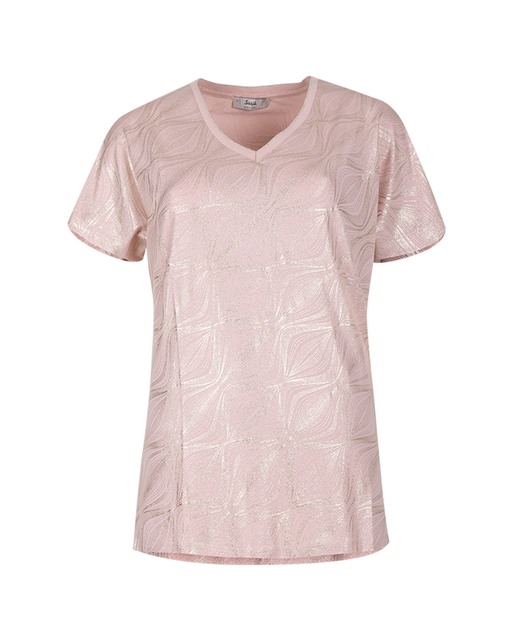 V Yakalı Desenli Tişört