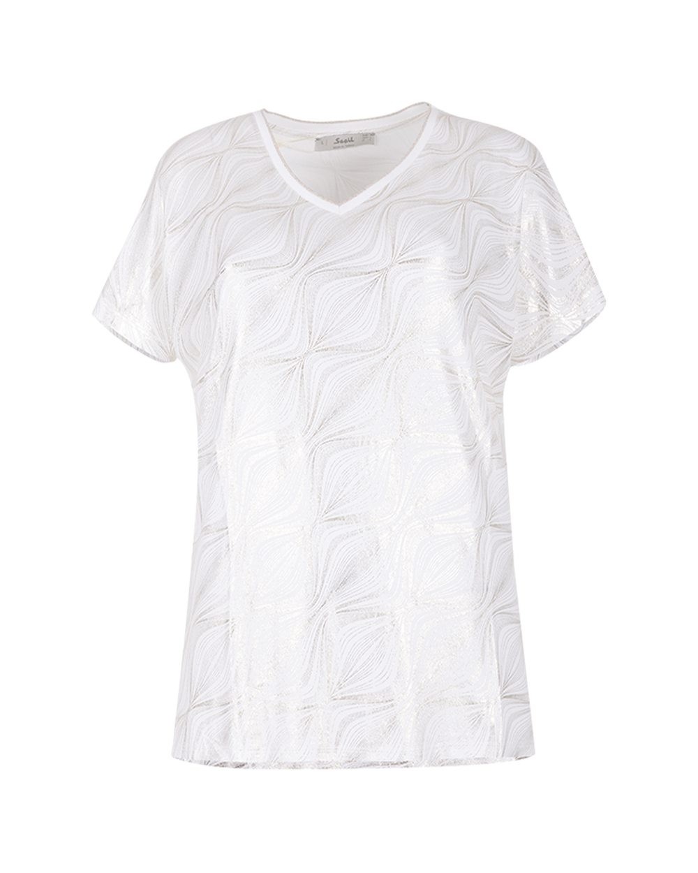 V Yakalı Desenli Tişört