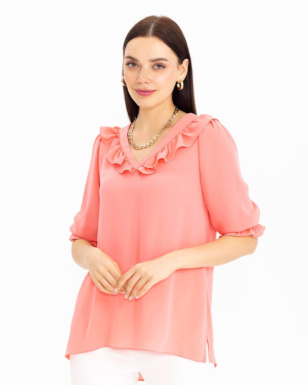 Ruffle collar blouse sale plus size