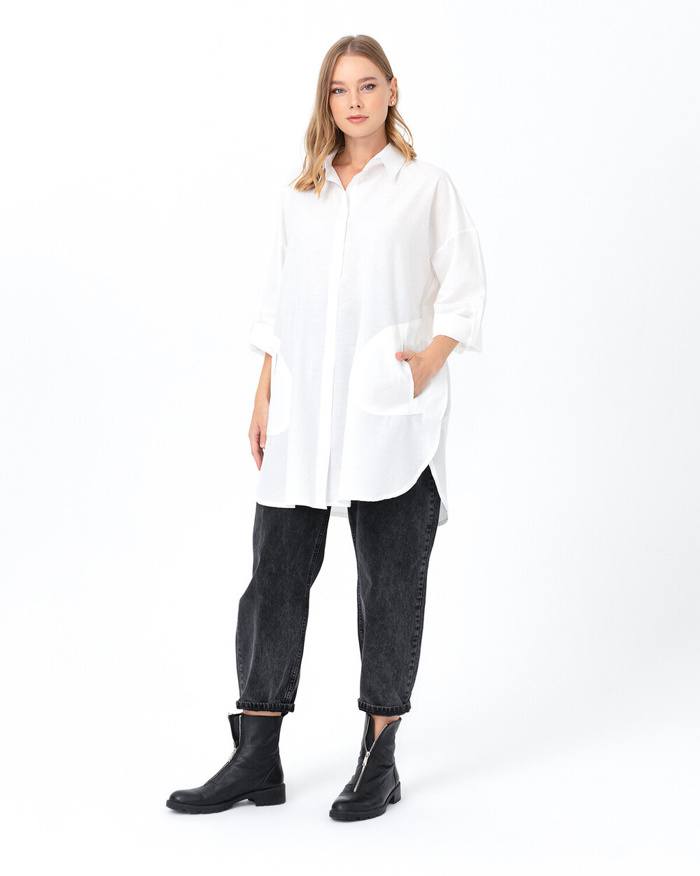 Oversıze Düz Gömlek