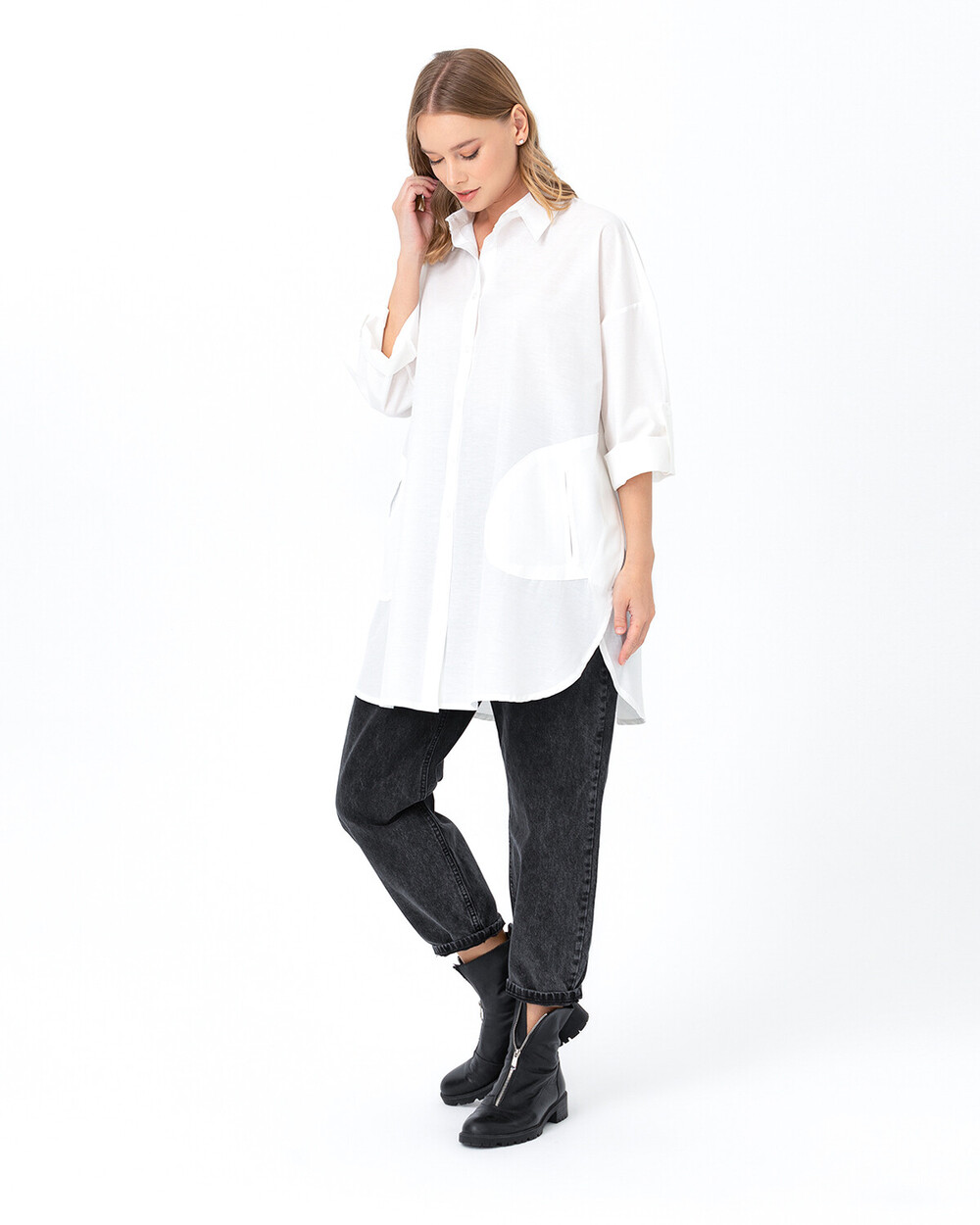 Oversıze Düz Gömlek