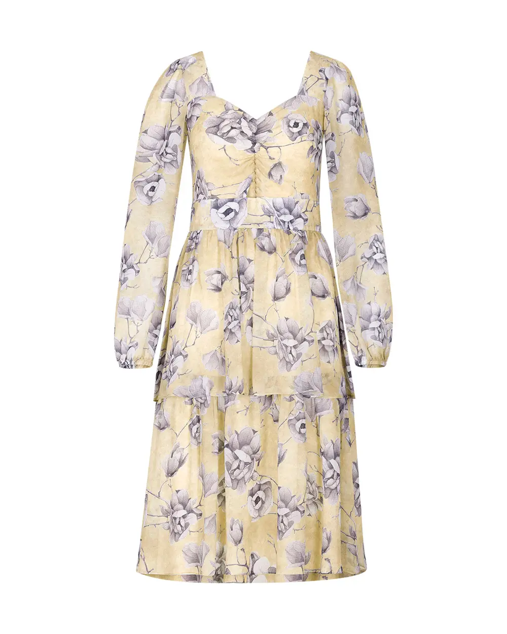 Çiçek Desenli Kalp Yaka Elbise