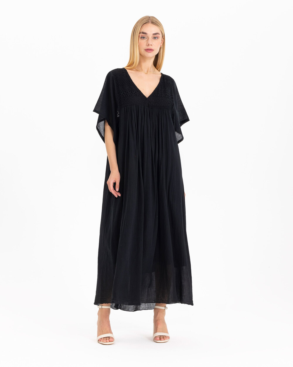  Lace Detailed V-Neck Maxi Length Dress