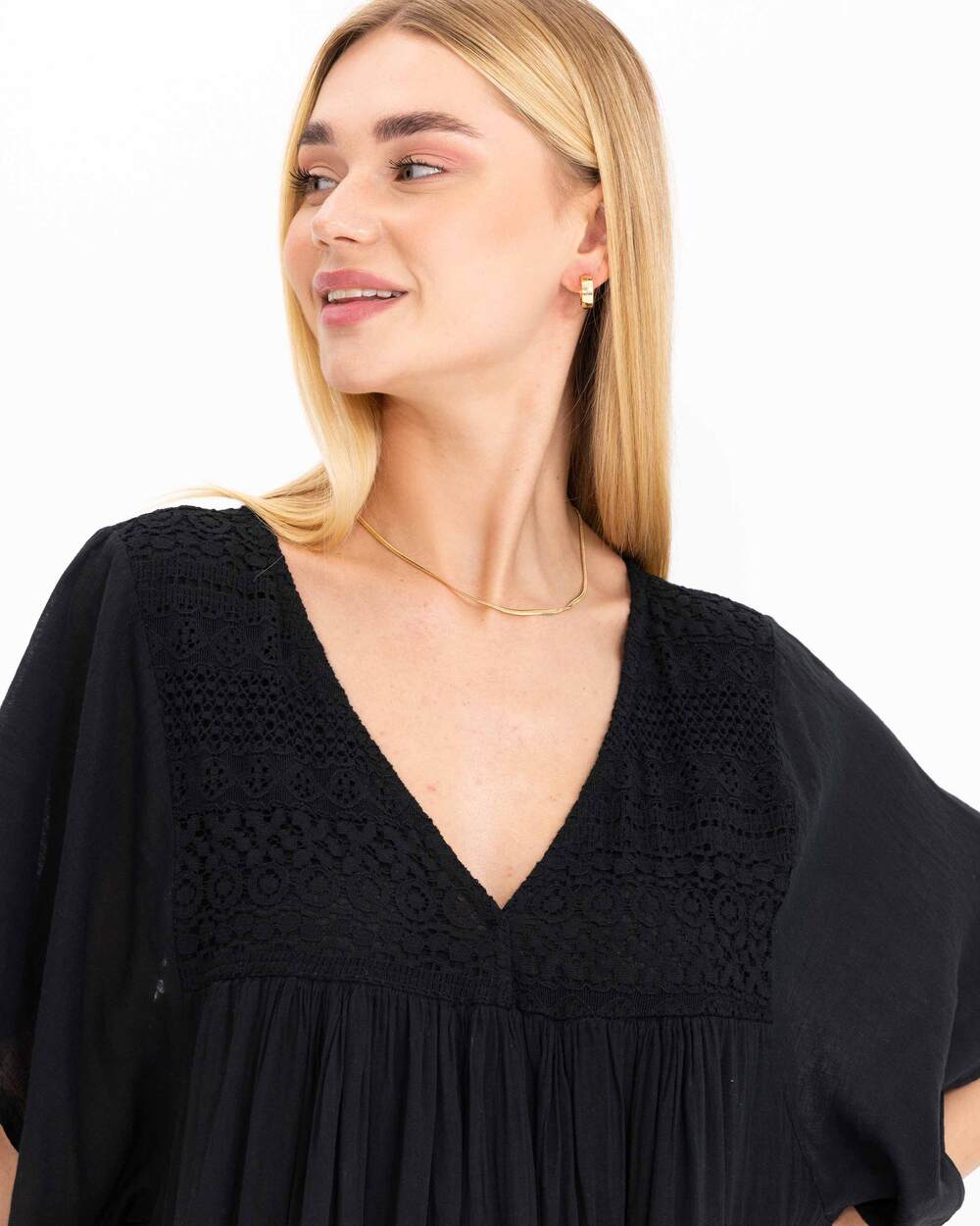  Lace Detailed V-Neck Maxi Length Dress