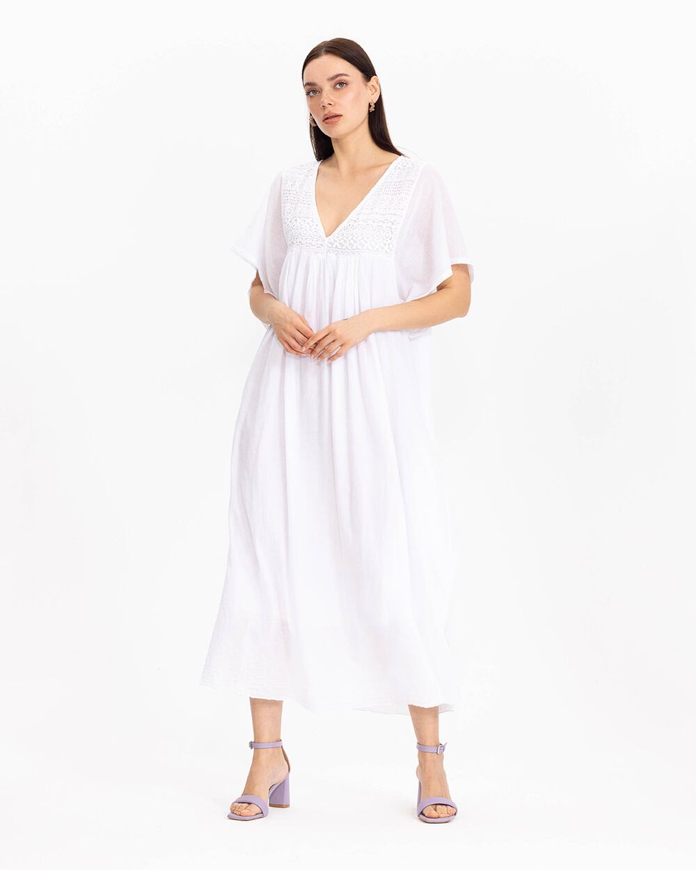  Lace Detailed V-Neck Maxi Length Dress